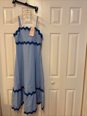 647 Light Blue Sundress with Dark Blue Trim size small
